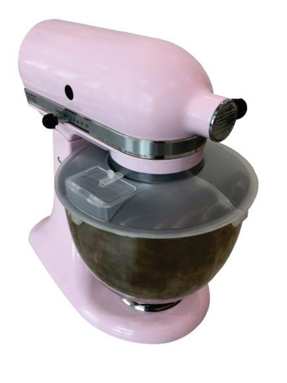 DR. ORGANIZER splatter cover on KitchenAid 4.5-quart bowl, front view showing containment