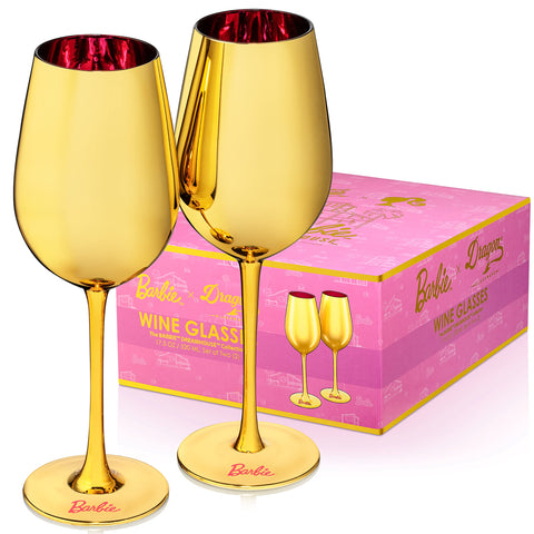 Dragon Glassware Barbie gold wine glasses 2-pack for elegant Barbie-themed entertaining