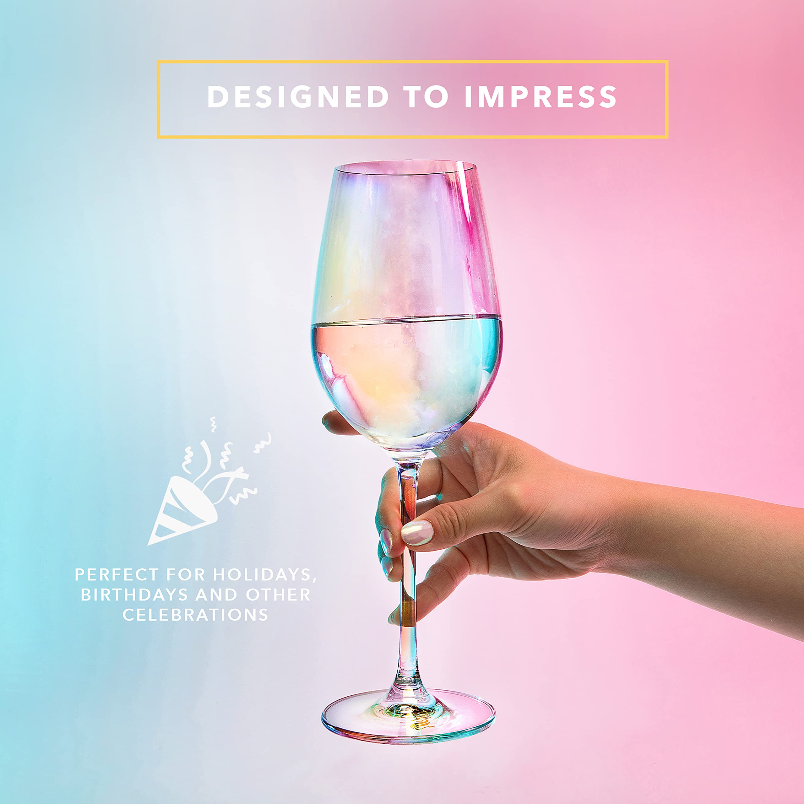 Dragon Glassware iridescent white wine glass with a long stem for elegant hosting.
