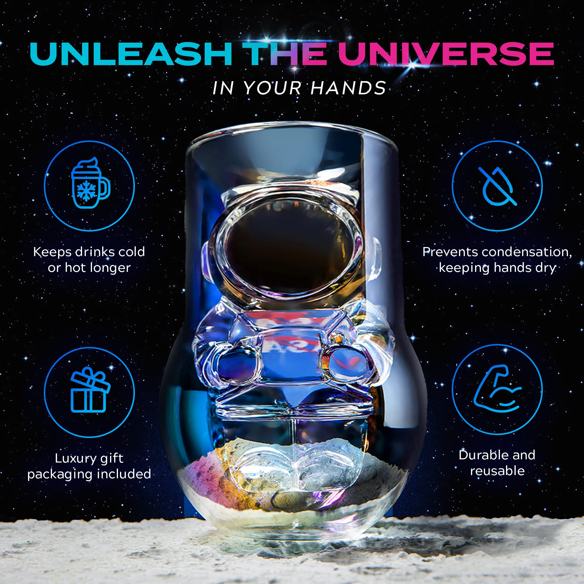 Dragon Glassware double-wall insulated glasses keep drinks cold longer and hands dry.
