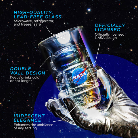 Dragon Glassware iridescent NASA glasses shimmer with color, enhancing any at-home toast.
