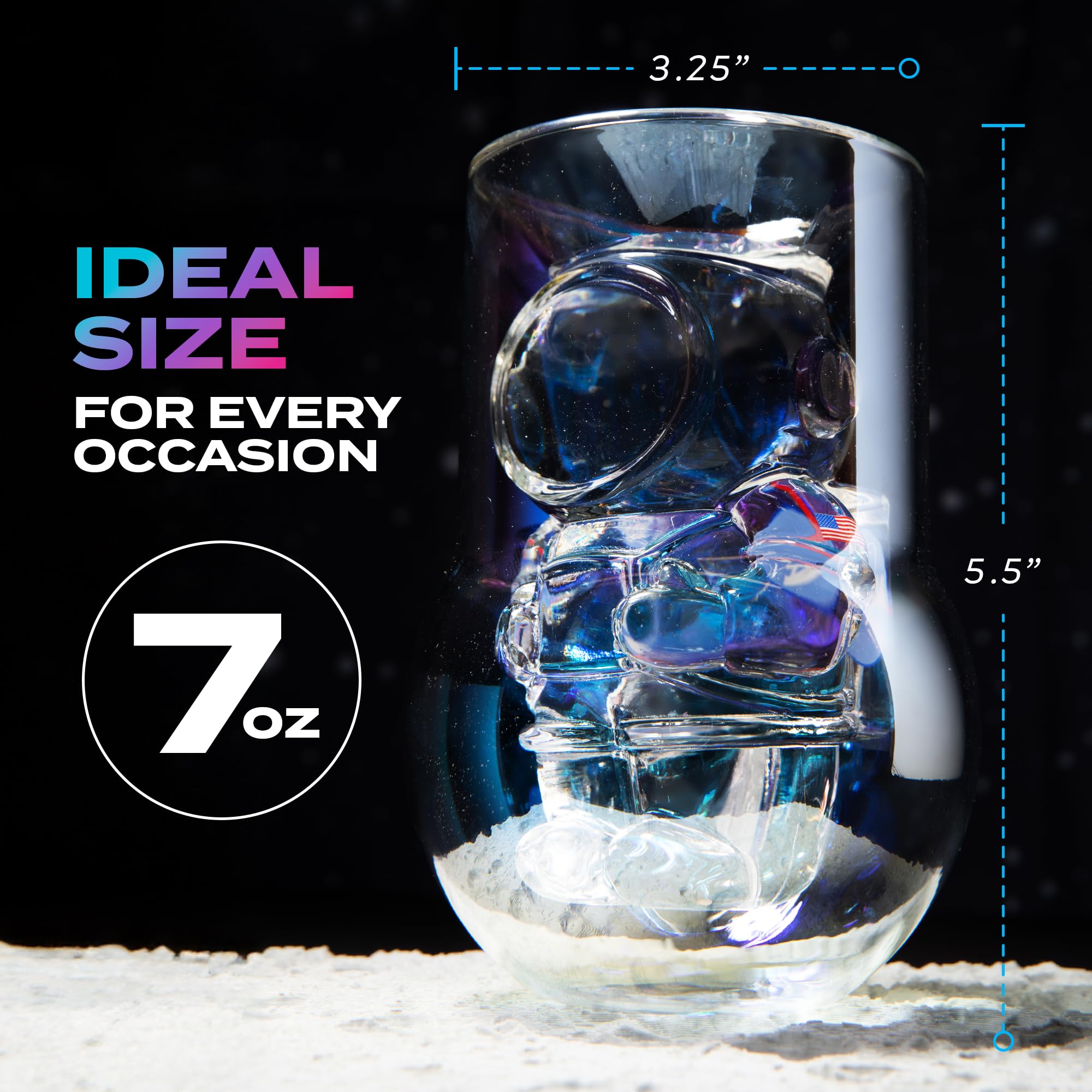 Dragon Glassware NASA Astronaut glasses feature Artemis Patch for celestial-themed gatherings.