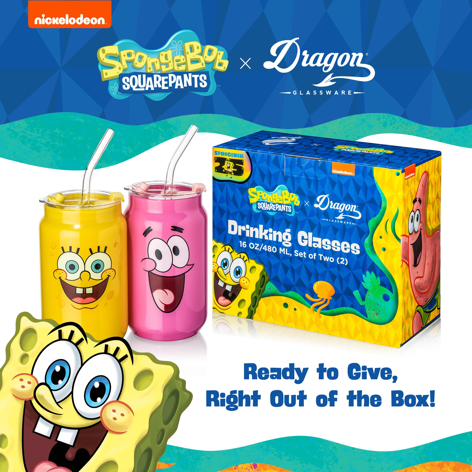 Dragon Glassware SpongeBob gift-ready set is perfect for fans and celebrations.