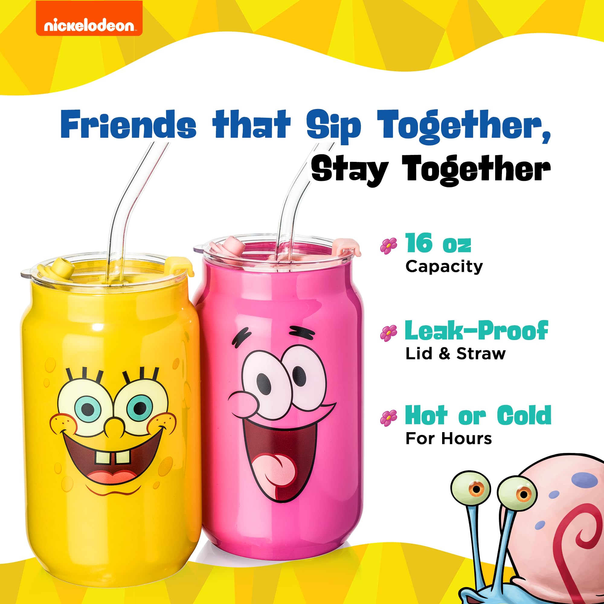 Dragon Glassware SpongeBob tumbler lids and straw set keeps beverages at the right temperature.