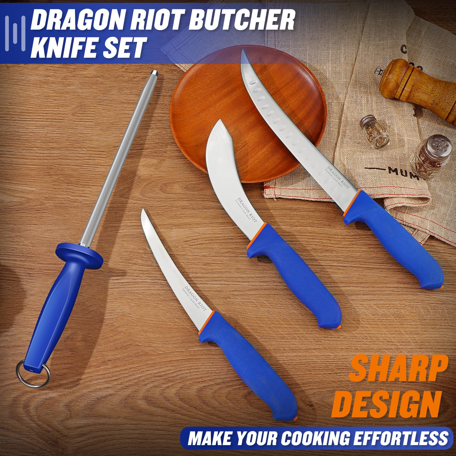 DRAGON RIOT 6-inch skinning knife in hand for firm control.