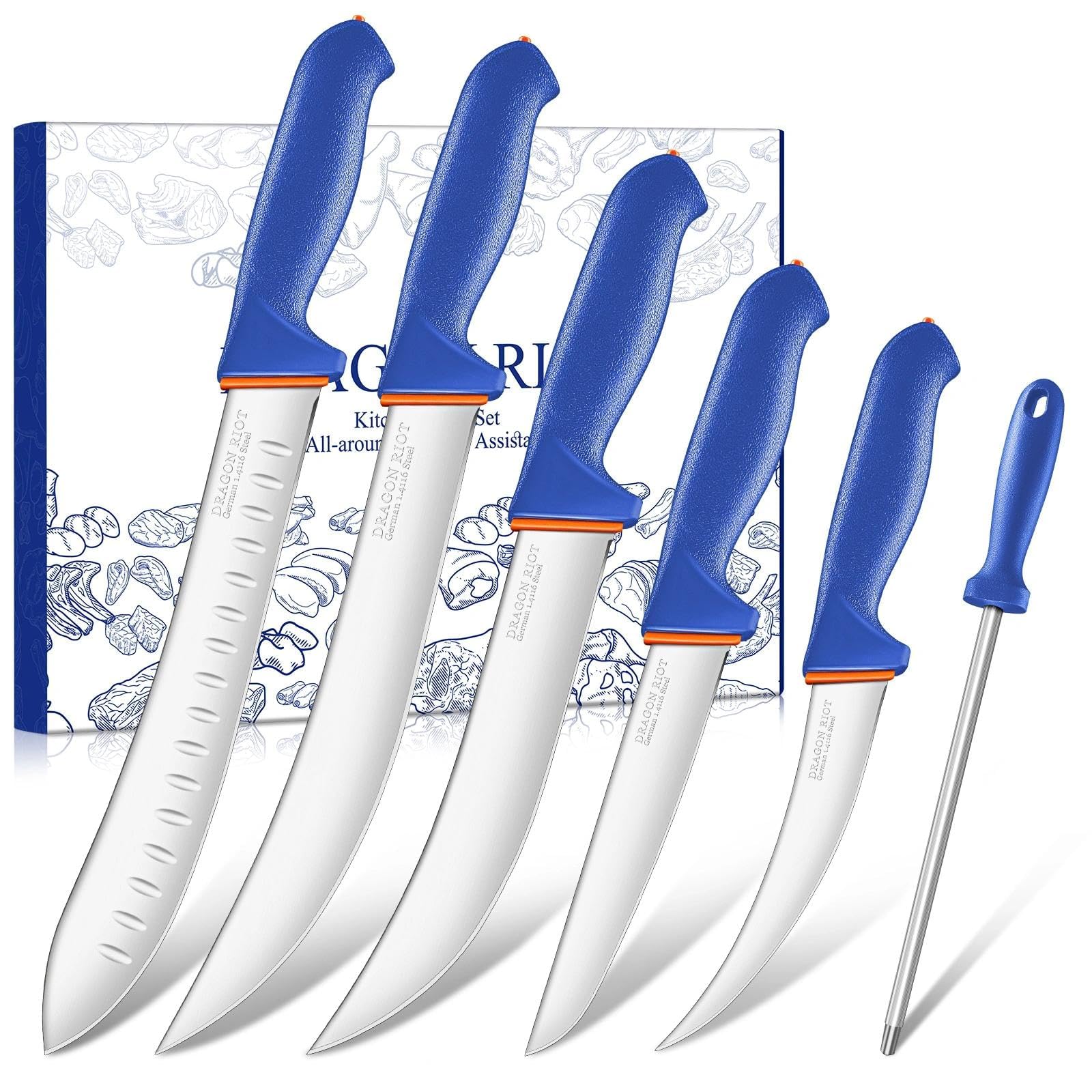Dragon Riot 6-pcs butcher knife set boning knife close-up for precise meat prep