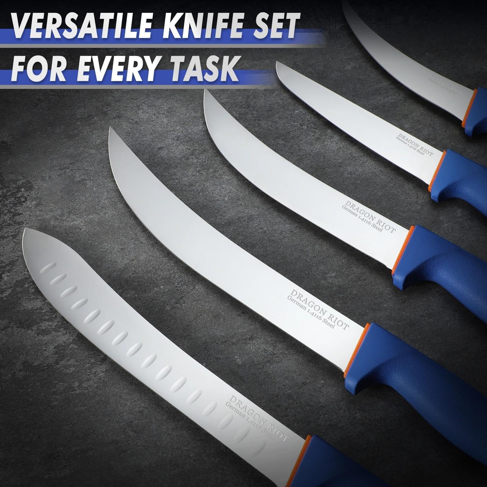 Dragon Riot 6-pcs butcher knife set skinning knife close-up ergonomic grip