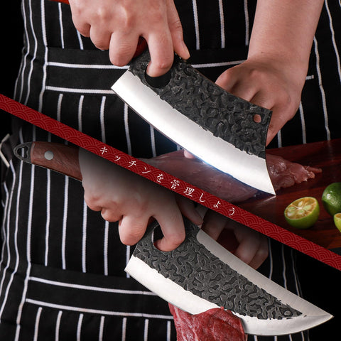 DRAGON RIOT hammered blade reduces sticking during chopping