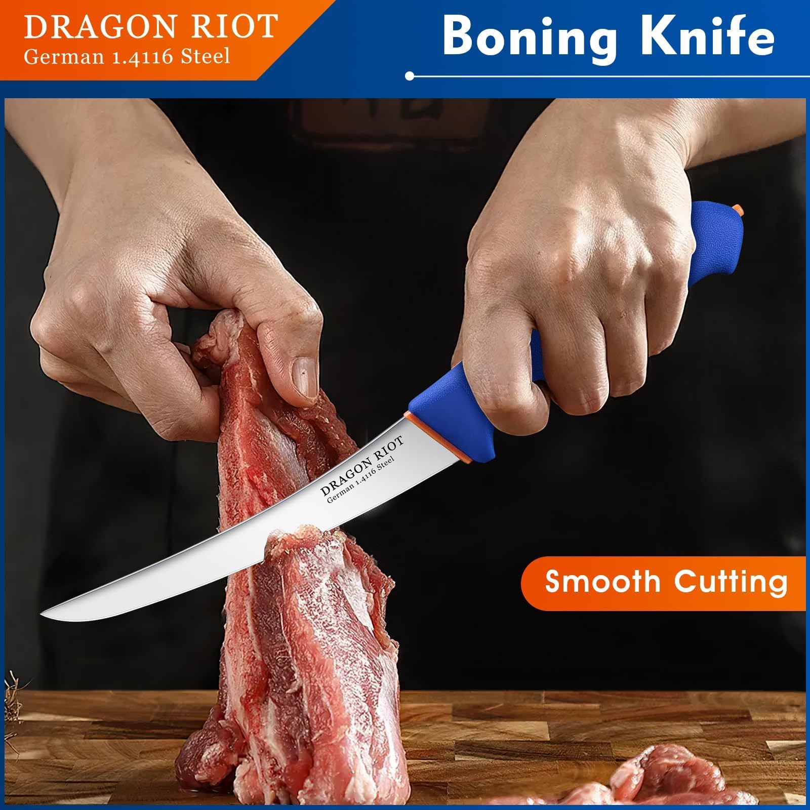 DRAGON RIOT high-carbon stainless steel close-up highlights rust resistance.