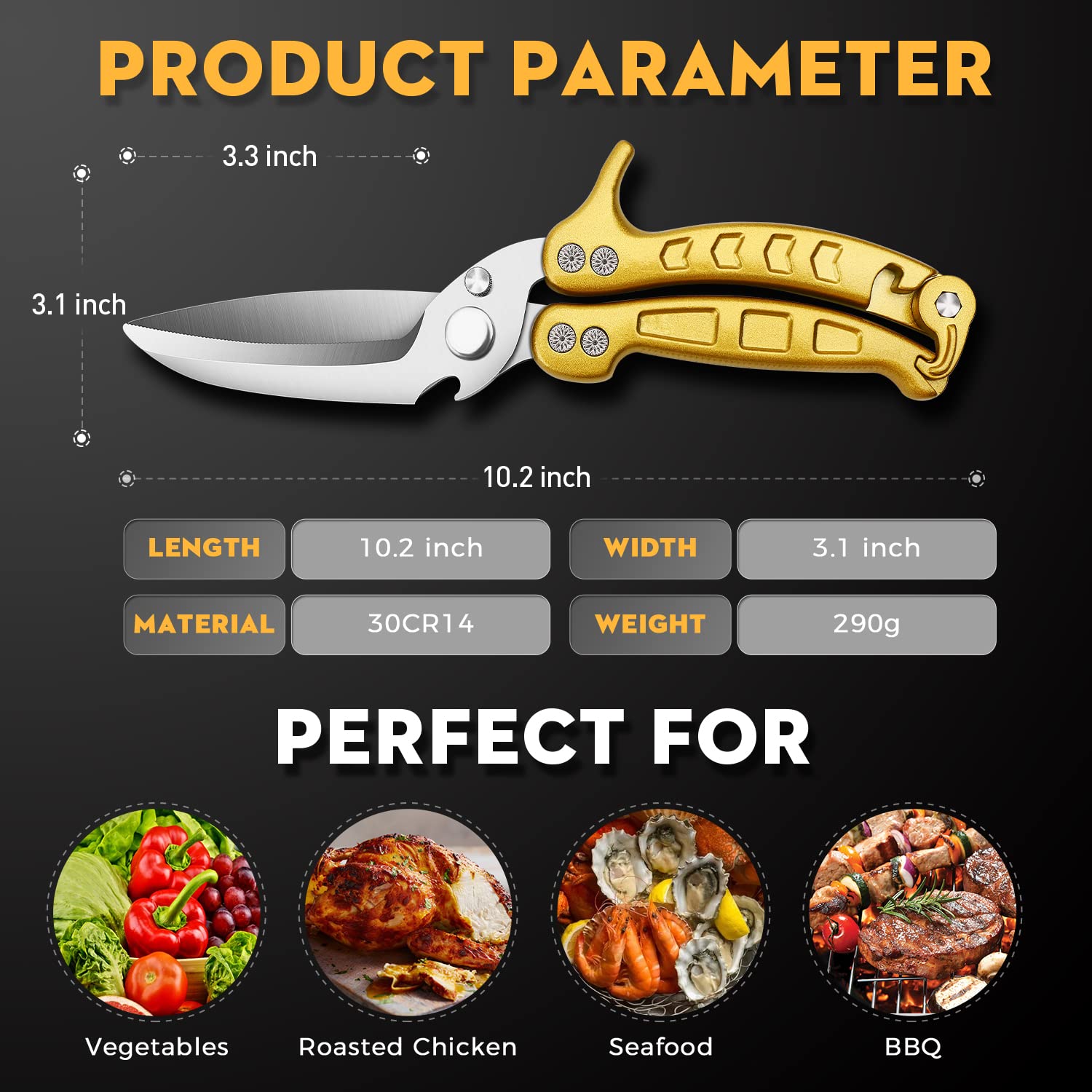 DRAGON RIOT poultry shears ergonomic handles provide comfortable grip during use.
