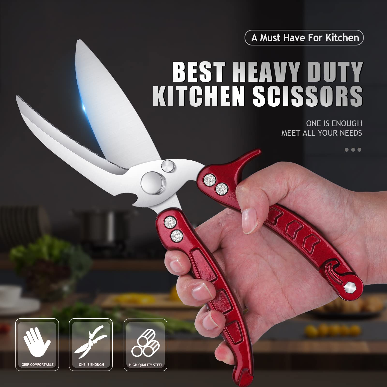 Dragon Riot poultry shears ergonomic handle for a secure grip during prolonged kitchen tasks.