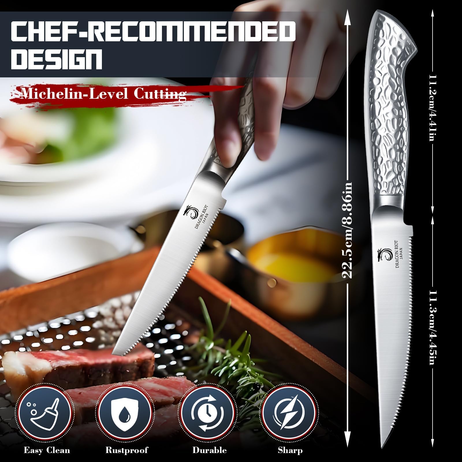 DRAGON RIOT steak knives dishwasher-safe design for easy cleaning and care.