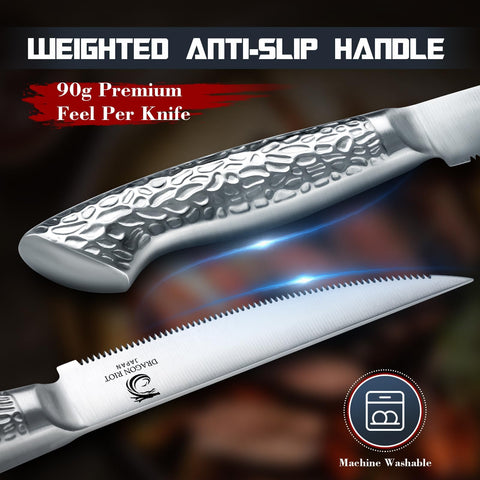 DRAGON RIOT steak knives ergonomic-handle demonstrates comfortable, secure grip.