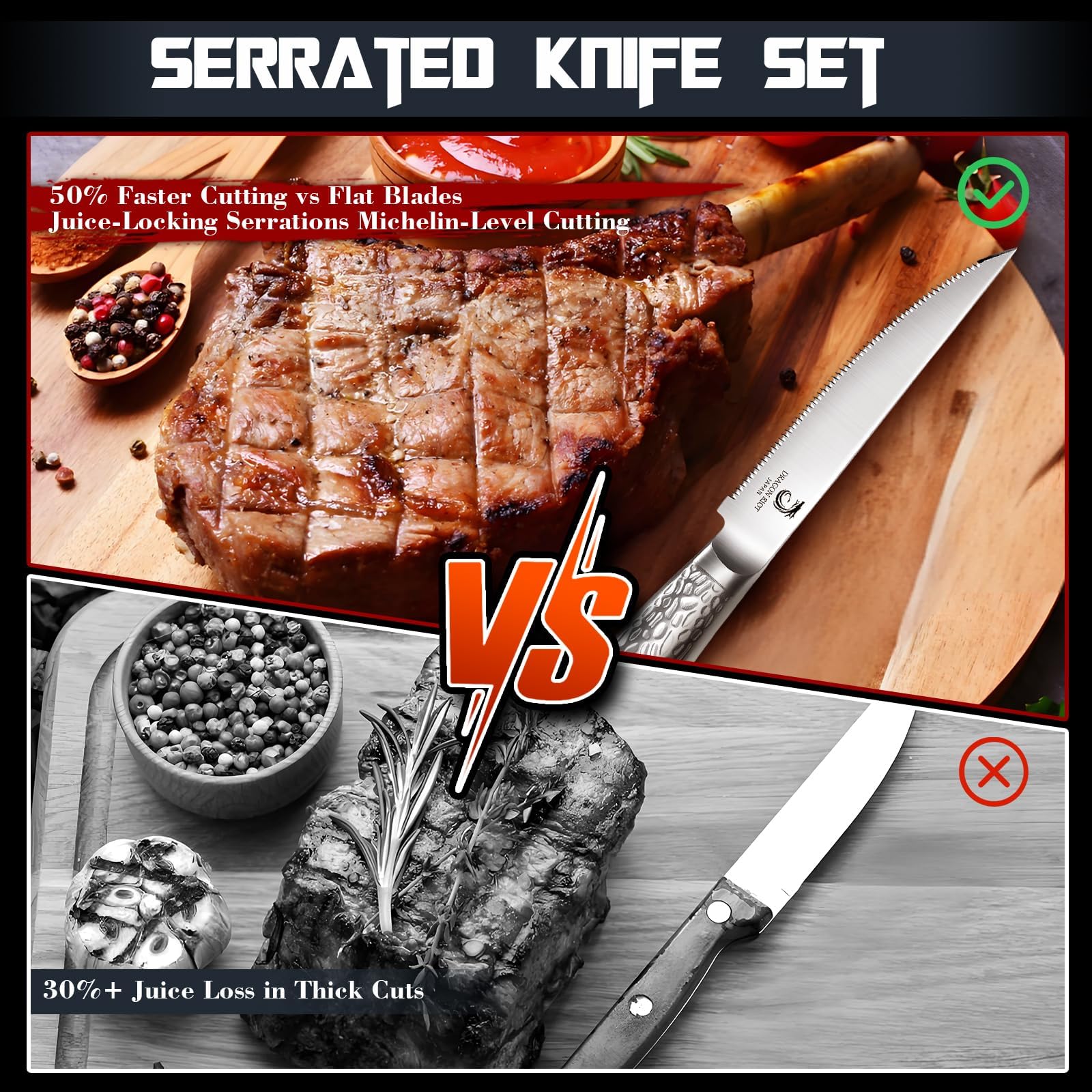 DRAGON RIOT steak knives polished-finish adds sleek table presence.