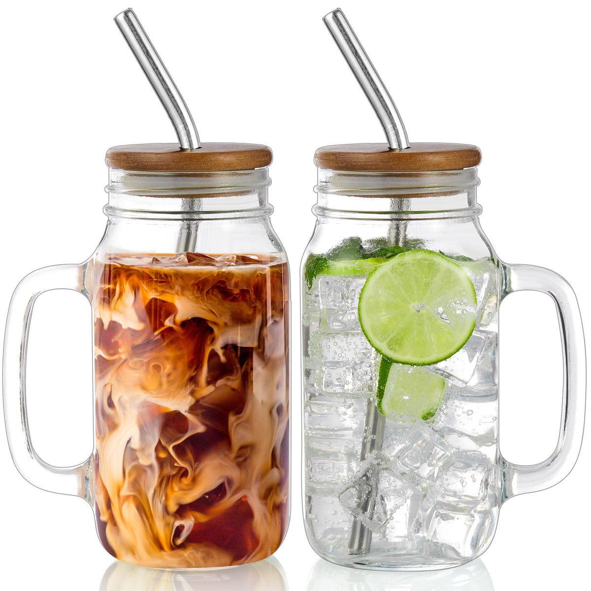 DRASTAR 24oz mason jar cup with handle, ideal for iced coffee.