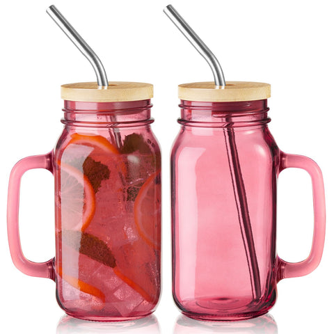 DRASTAR 24oz mason jar with handle and straw ready for iced coffee