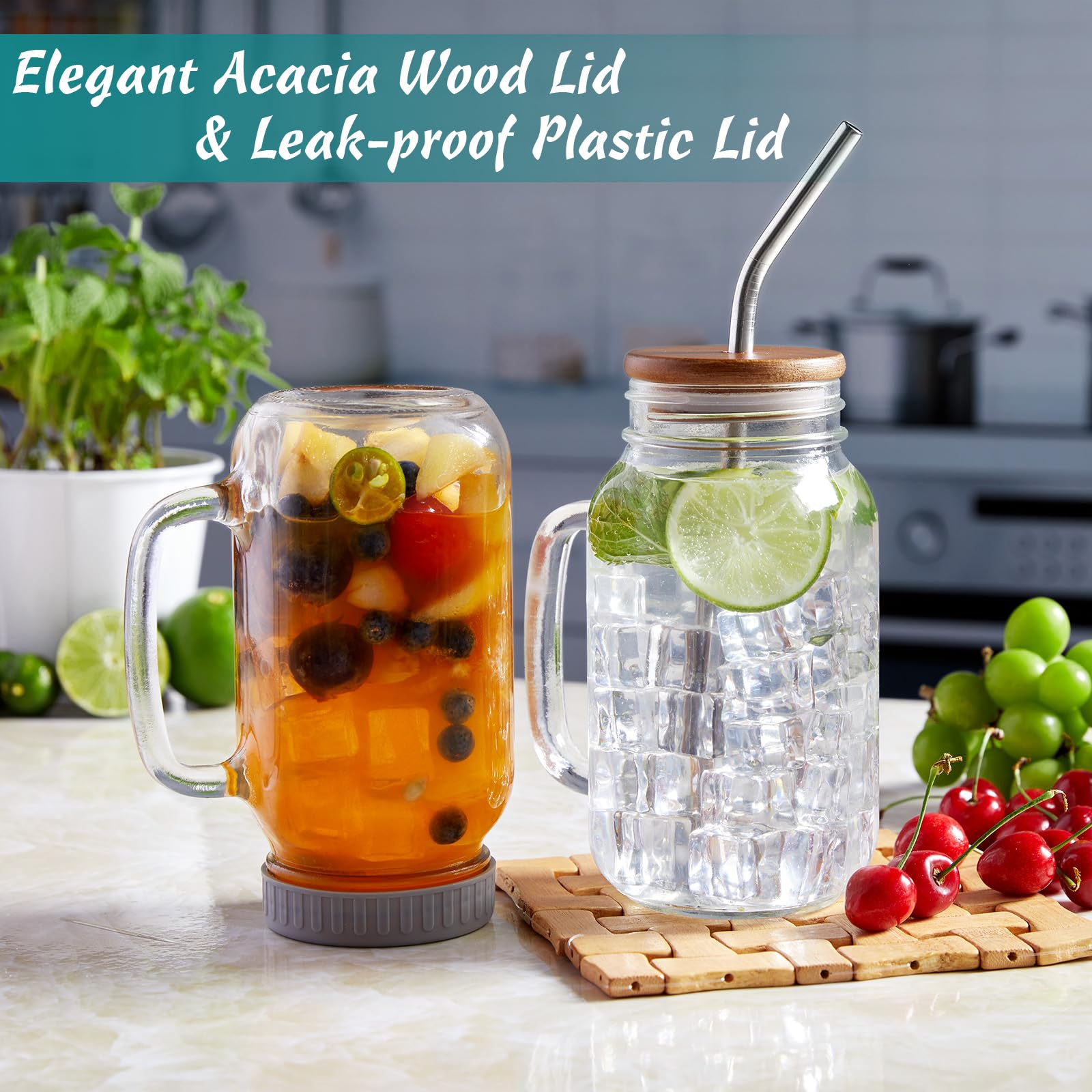 DRASTAR acacia wood lids with straws offer stylish sealing for drinks.