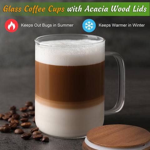 DRASTAR clear glass mug with handle reveals color and latte art