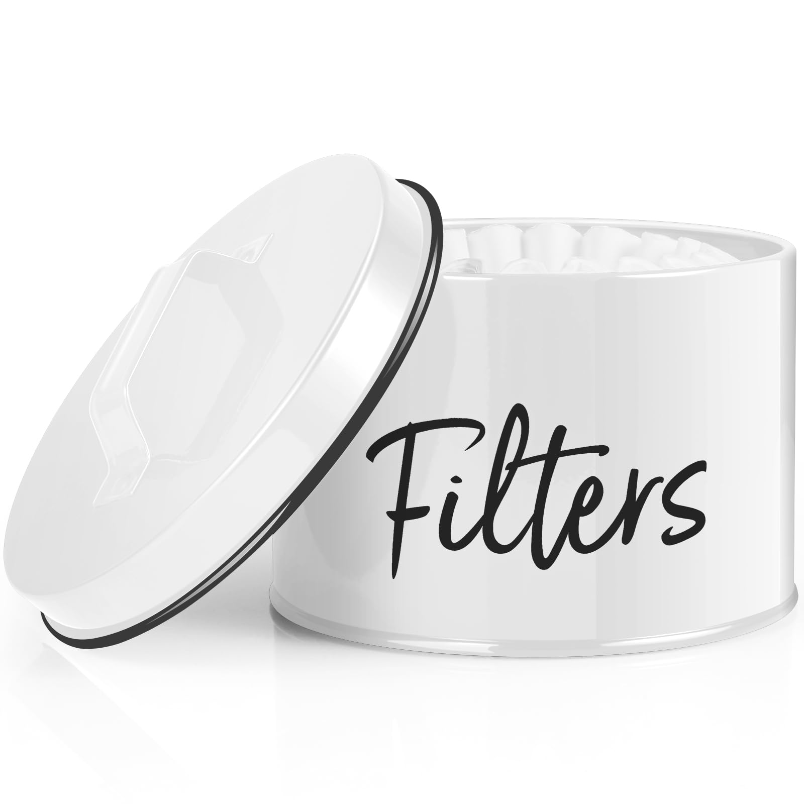 DRASTAR coffee filter holder with lid on counter keeps filters dust-free.