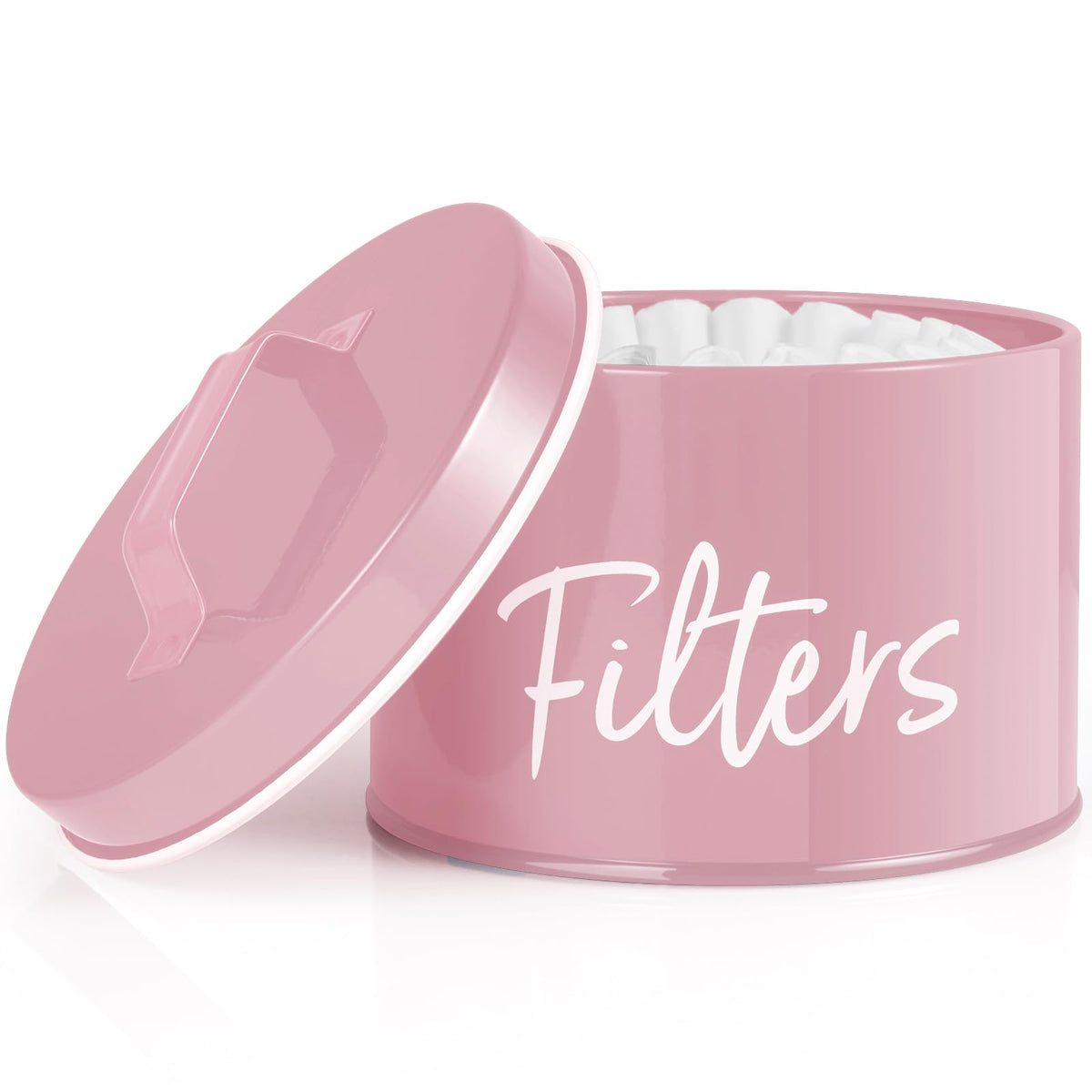 DRASTAR coffee filter holder with pink lid keeps filters dust-free and accessible
