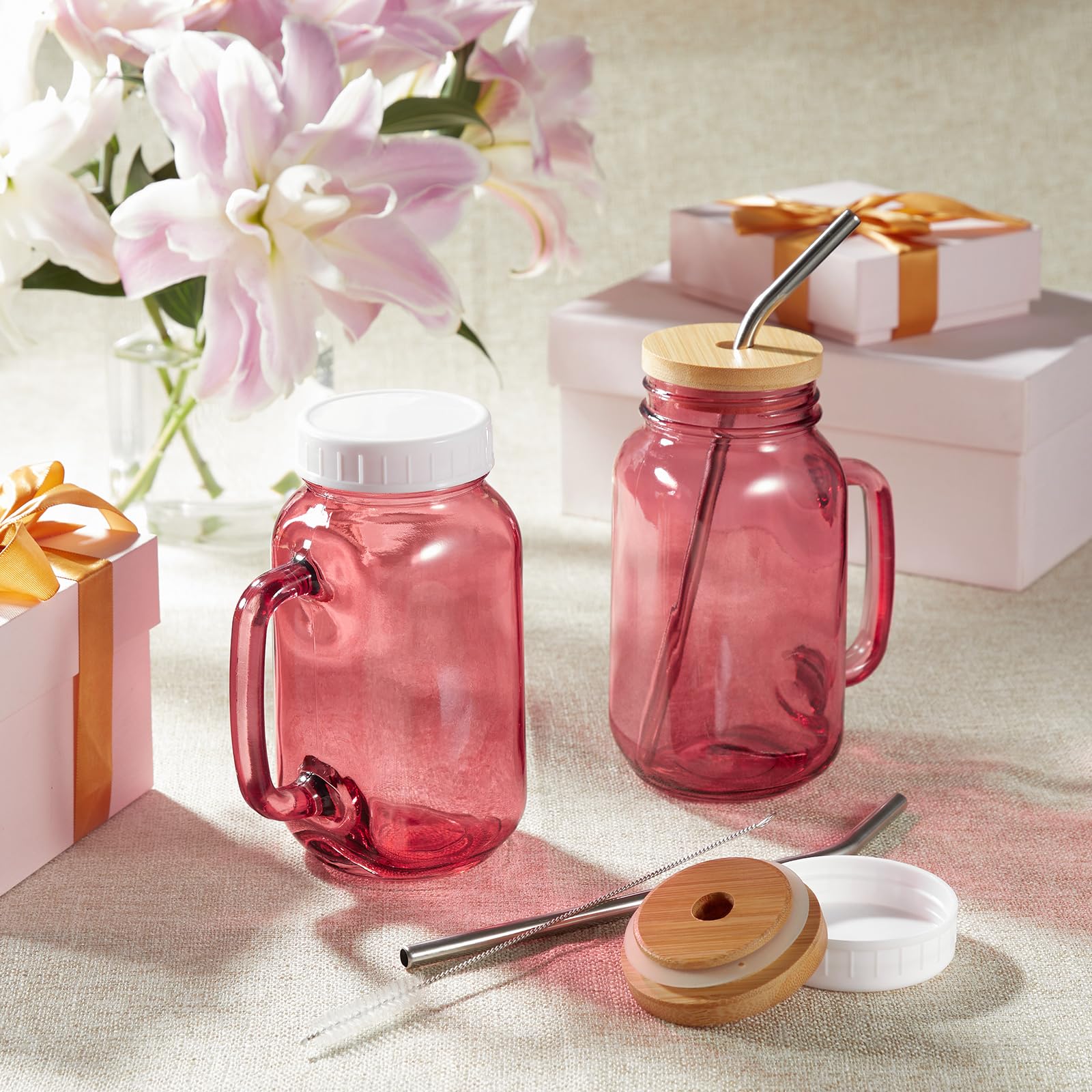 DRASTAR pink mason jar ready for cold beverages like iced coffee