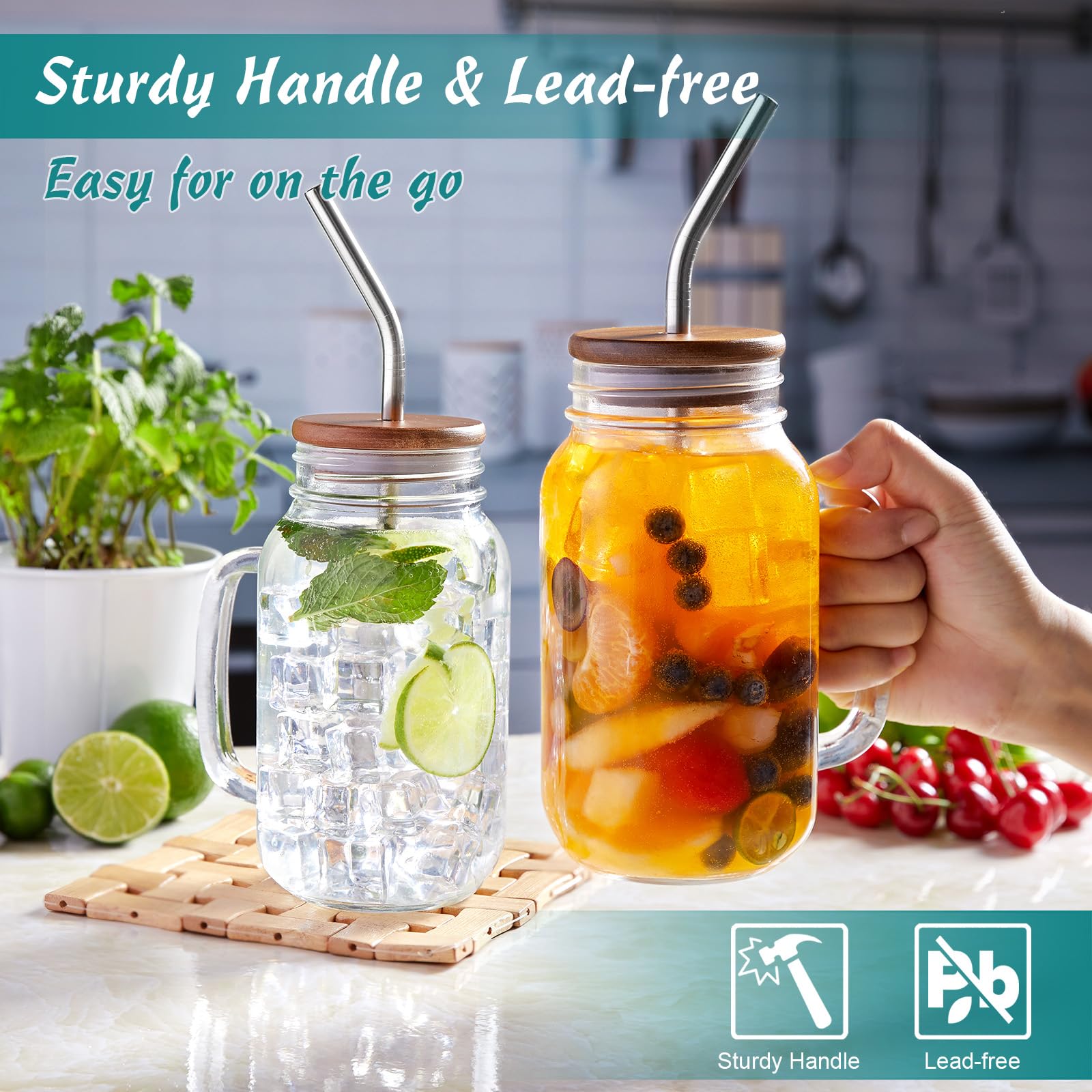 DRASTAR lead-free BPA-free glass mason jar for reusable beverages.