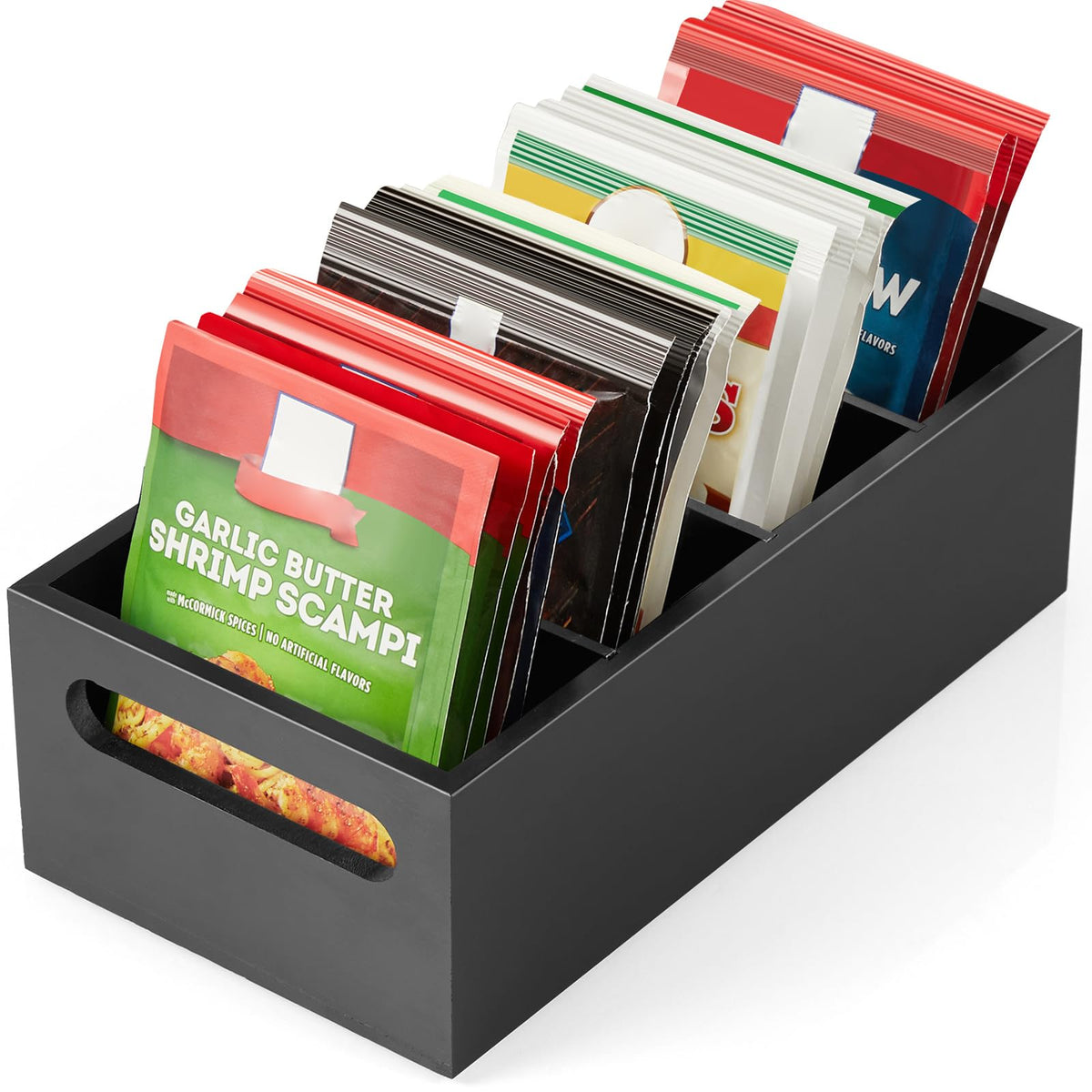 DRASTAR pantry organizer bin with four slots for easy access.