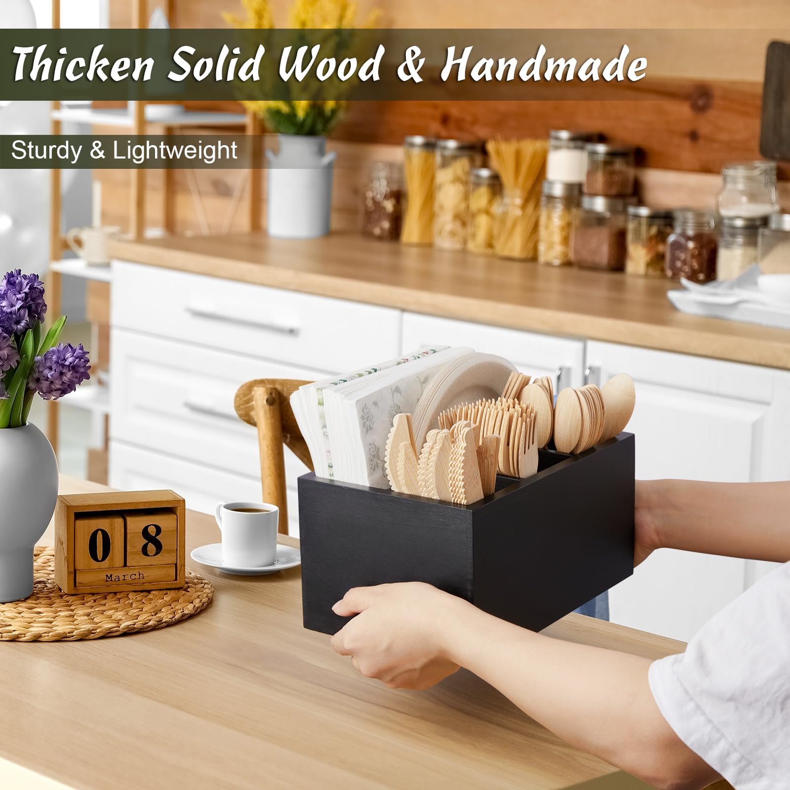 DRASTAR four-in-one silverware caddy keeping forks, knives, spoons, and napkins organized.