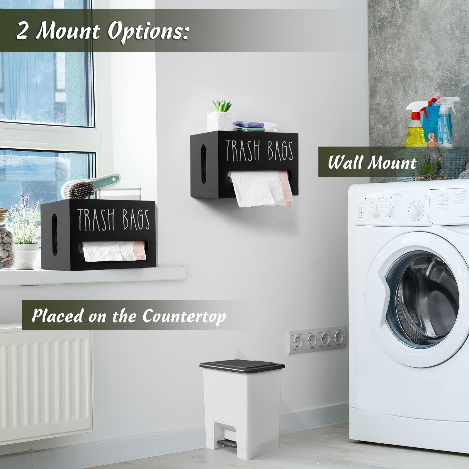 DRASTAR trash bag dispenser on countertop for quick access during cleanup