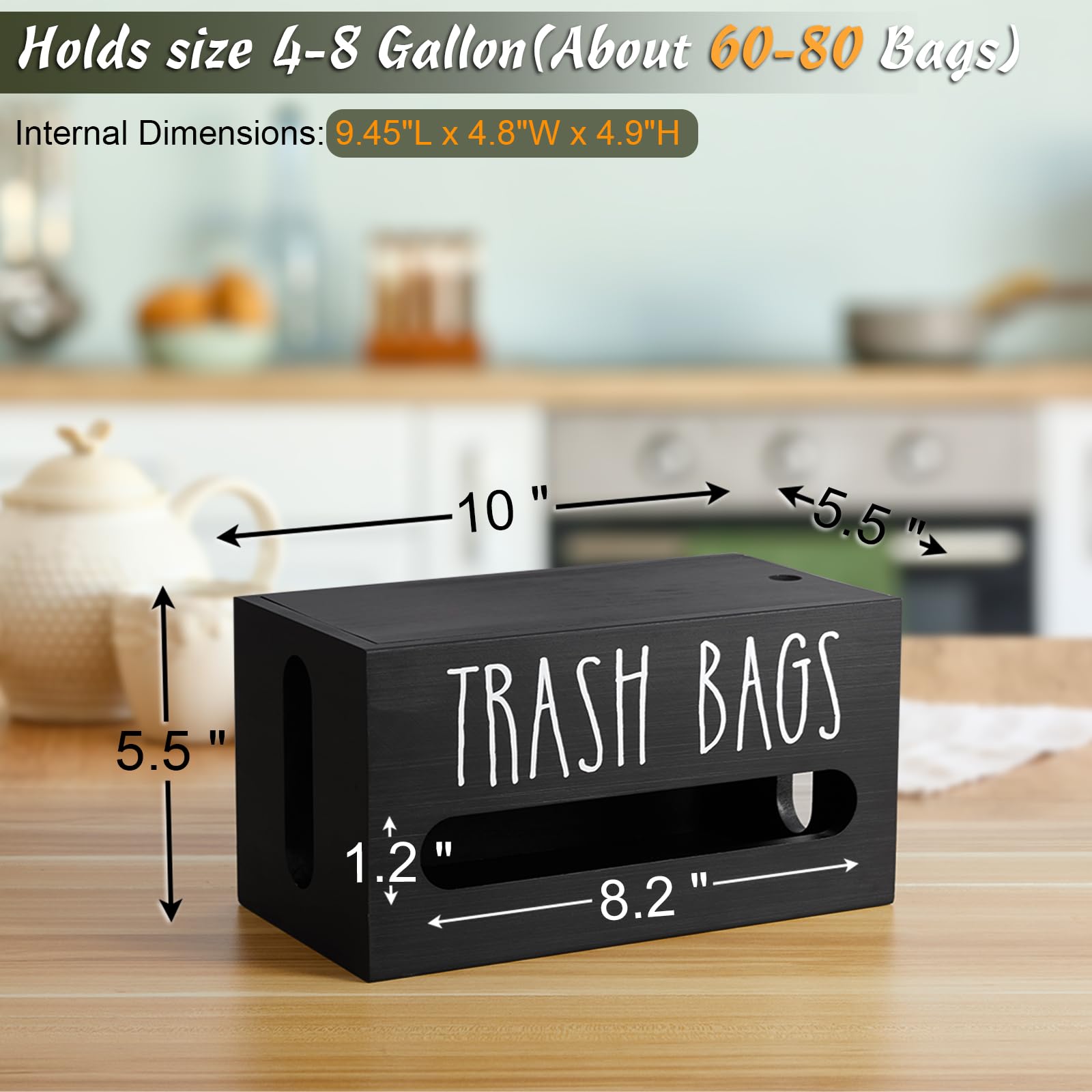DRASTAR wooden trash bag holder with flat top provides sturdy surface for light items.