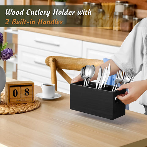 DRASTAR wooden utensil caddy on countertop streamlines kitchen organization