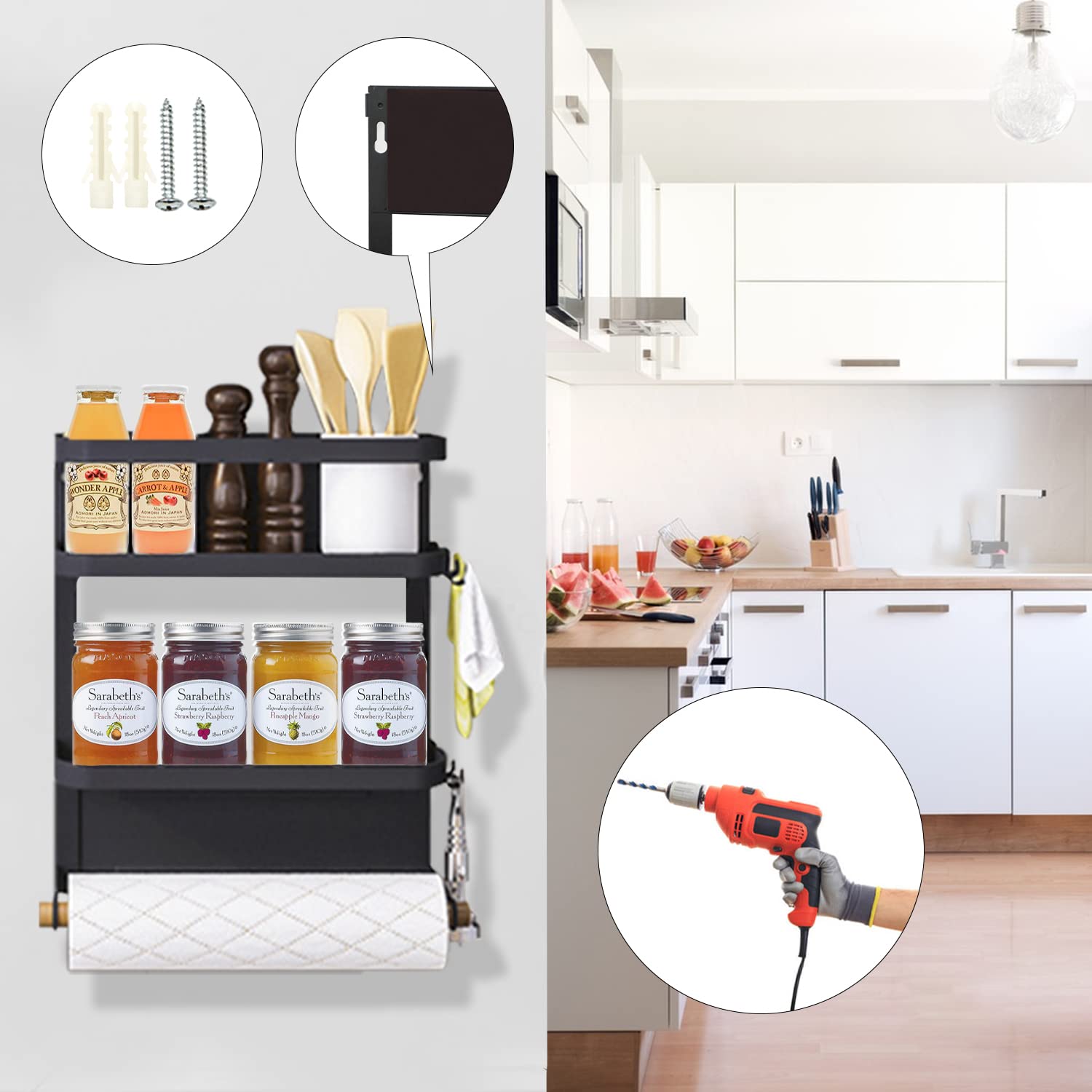 Dr.BeTree black finish adds sleek style to kitchen storage.
