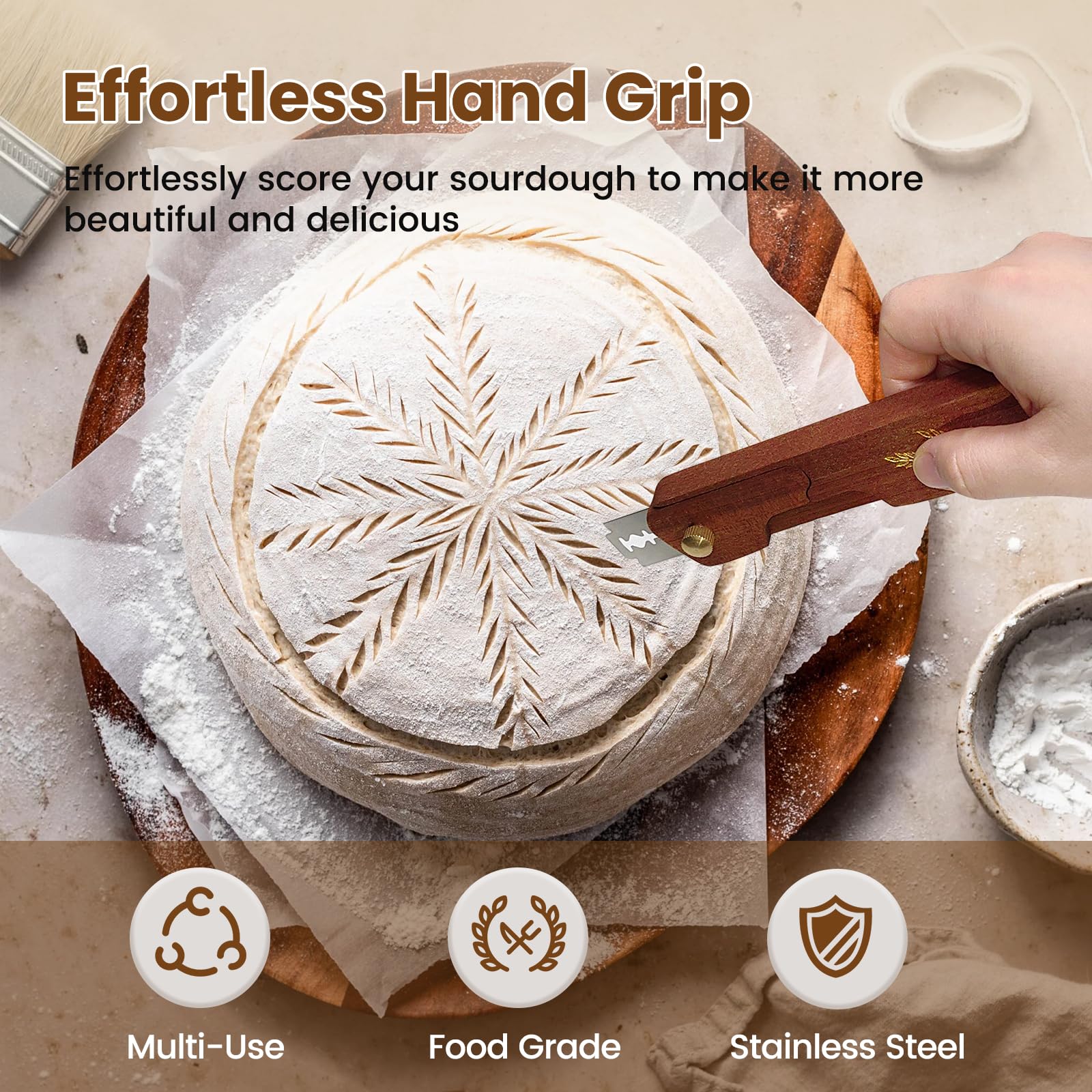 Drcomtruing handcrafted wooden handle highlighting premium craftsmanship and grain.