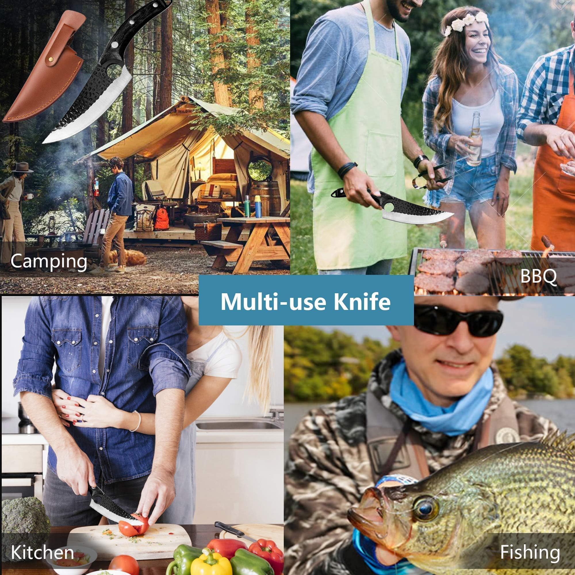 Dream Reach Huusk Viking Knife on cutting board preparing vegetables.
