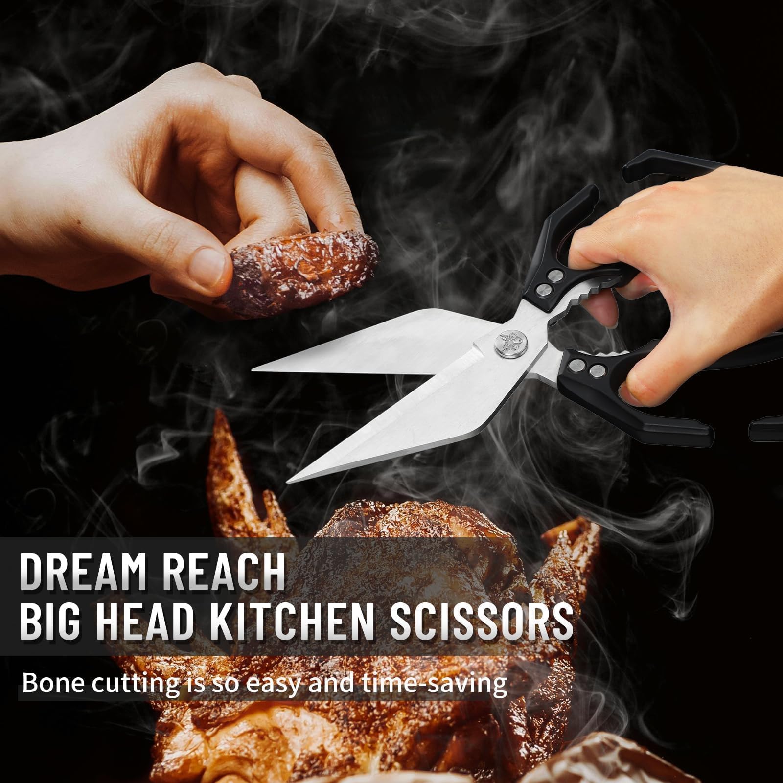 Dream Reach kitchen shears ergonomic handle demonstrating a comfortable, non-slip grip for extended cooking sessions.