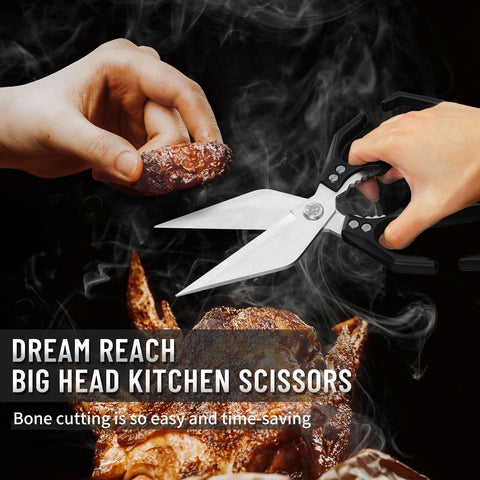 Dream Reach kitchen shears ergonomic handle demonstrating a comfortable, non-slip grip for extended cooking sessions.