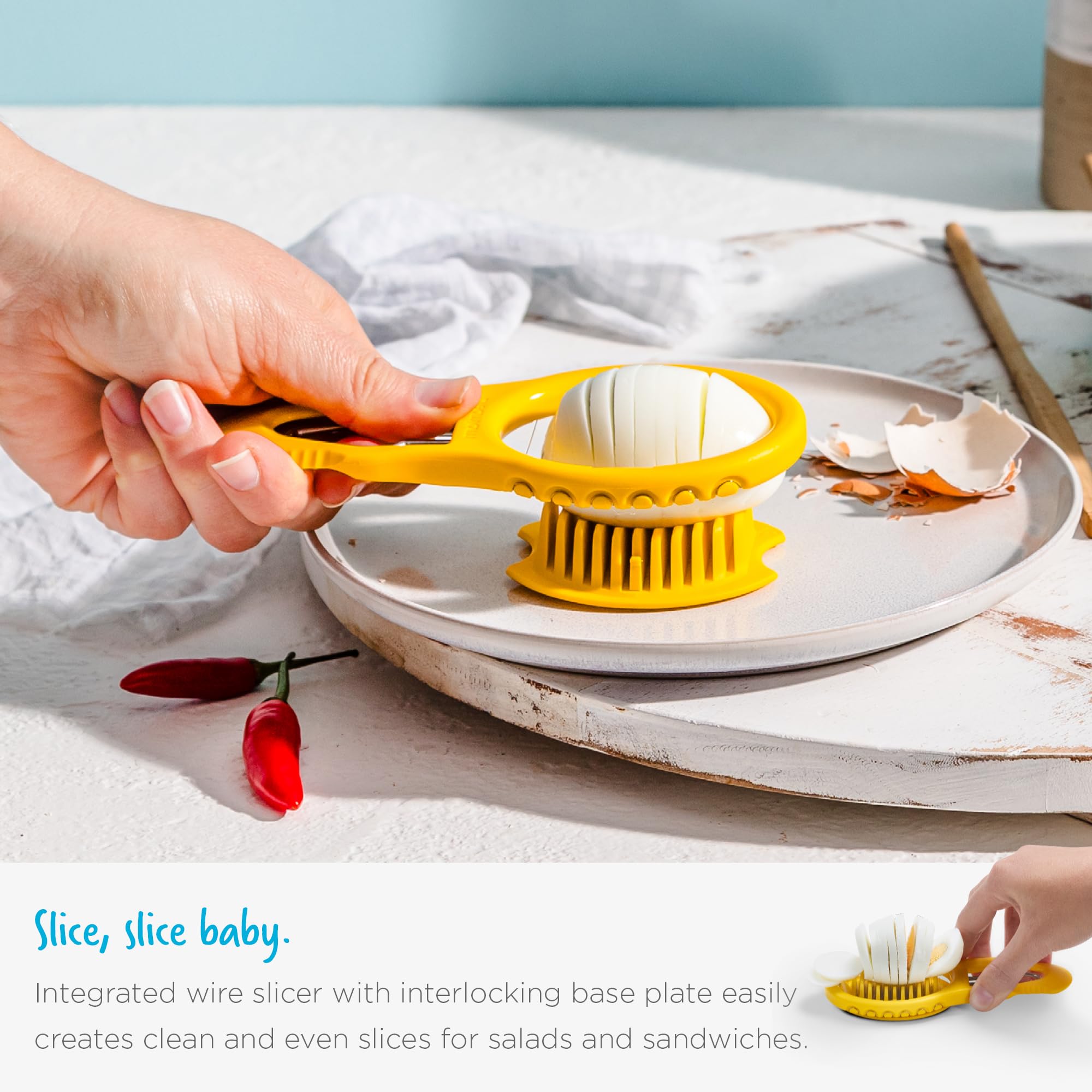 Dreamfarm Eggler yellow handle adds bright visibility during prep
