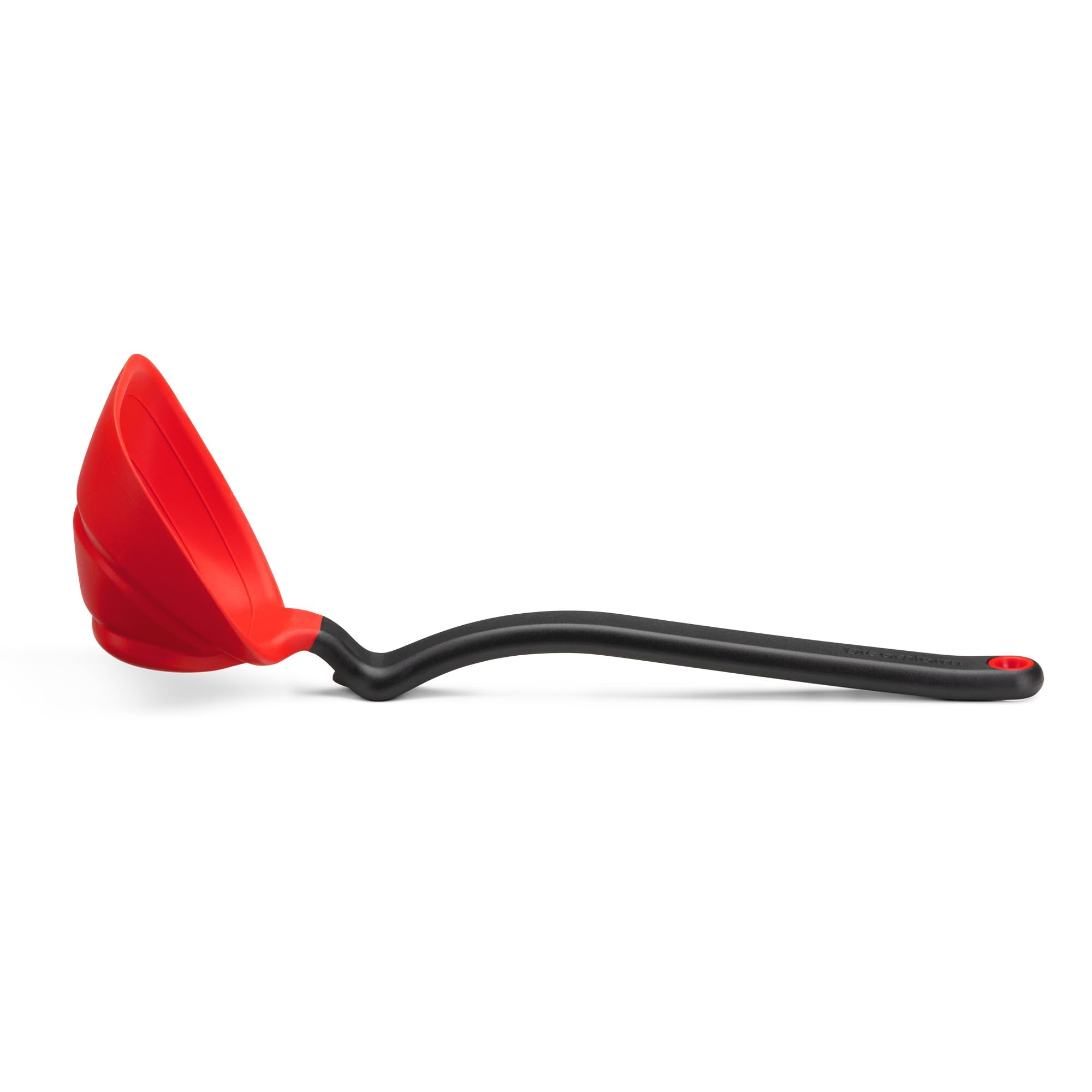 Dreamfarm Fladle fold-flat ladle red, compact storage for small kitchens.
