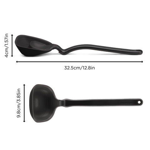Dreamfarm Fladle measuring marks show 1/2 cup and 1/4 cup portions.