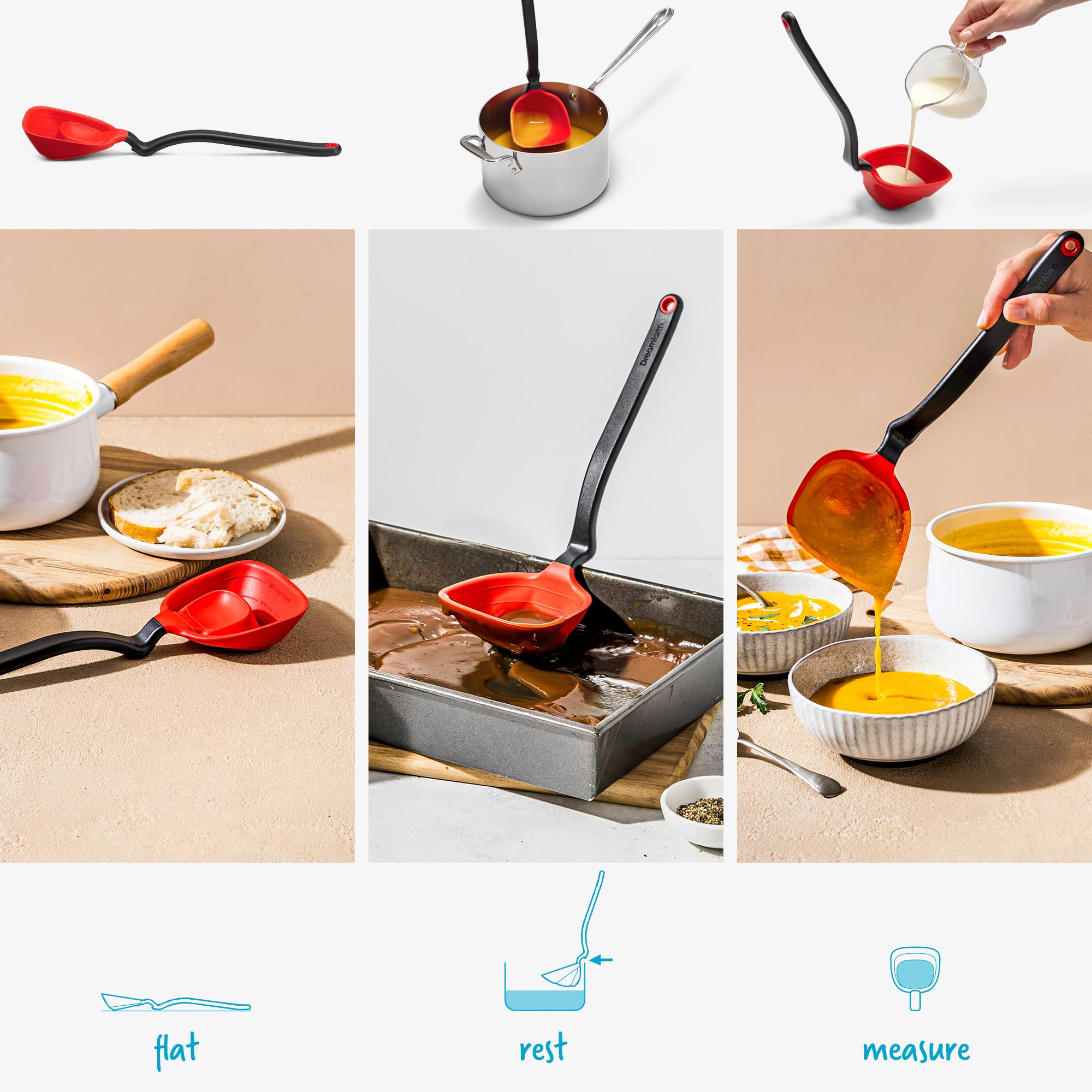 Dreamfarm Fladle quarter-cup mark aids accurate portion control.