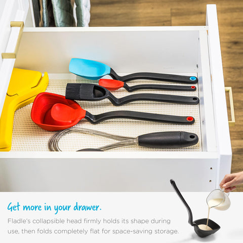 Dreamfarm Fladle is safe for non-stick cookware and surfaces.