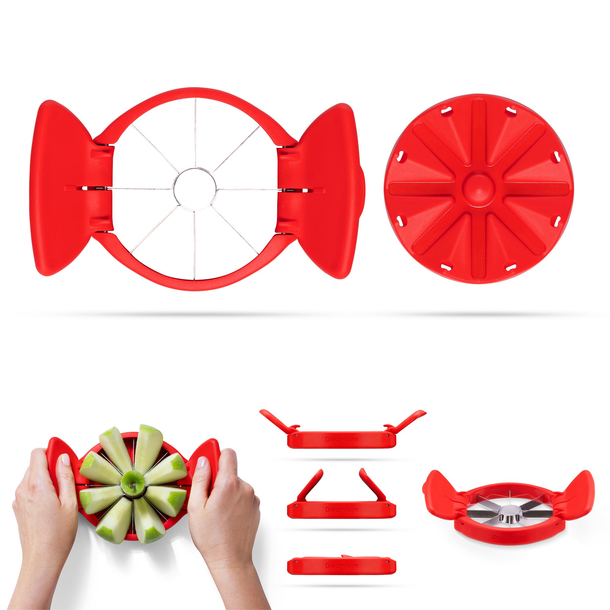 Dreamfarm Flapple auto-align base ensures even slices without a cutting board.