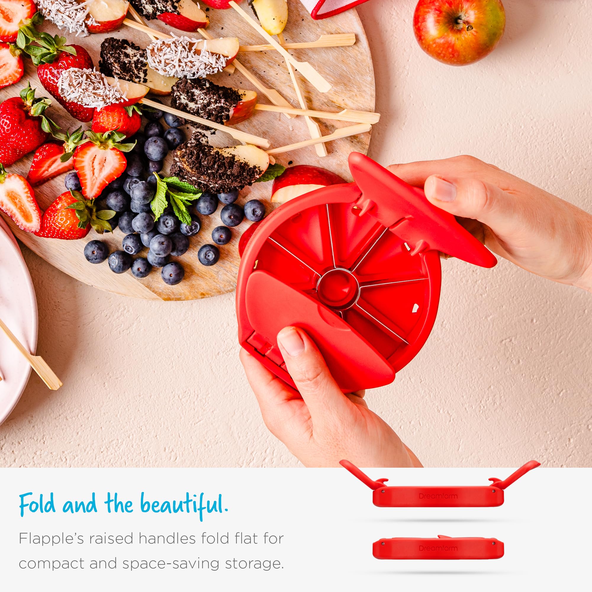 Dreamfarm Flapple ultra-sharp Japanese stainless steel blades deliver precise cuts.