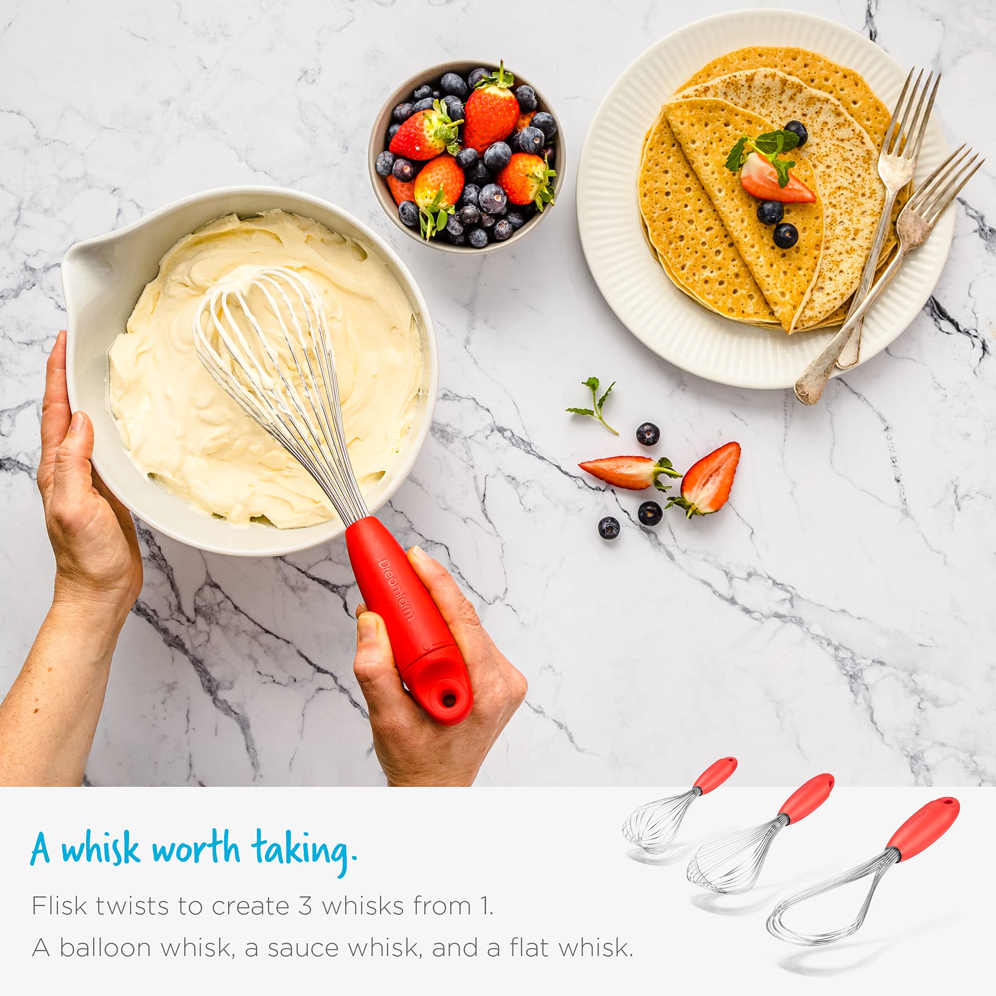 Dreamfarm Flisk Balloon Whisk Black dishwasher-safe design cleans quickly.