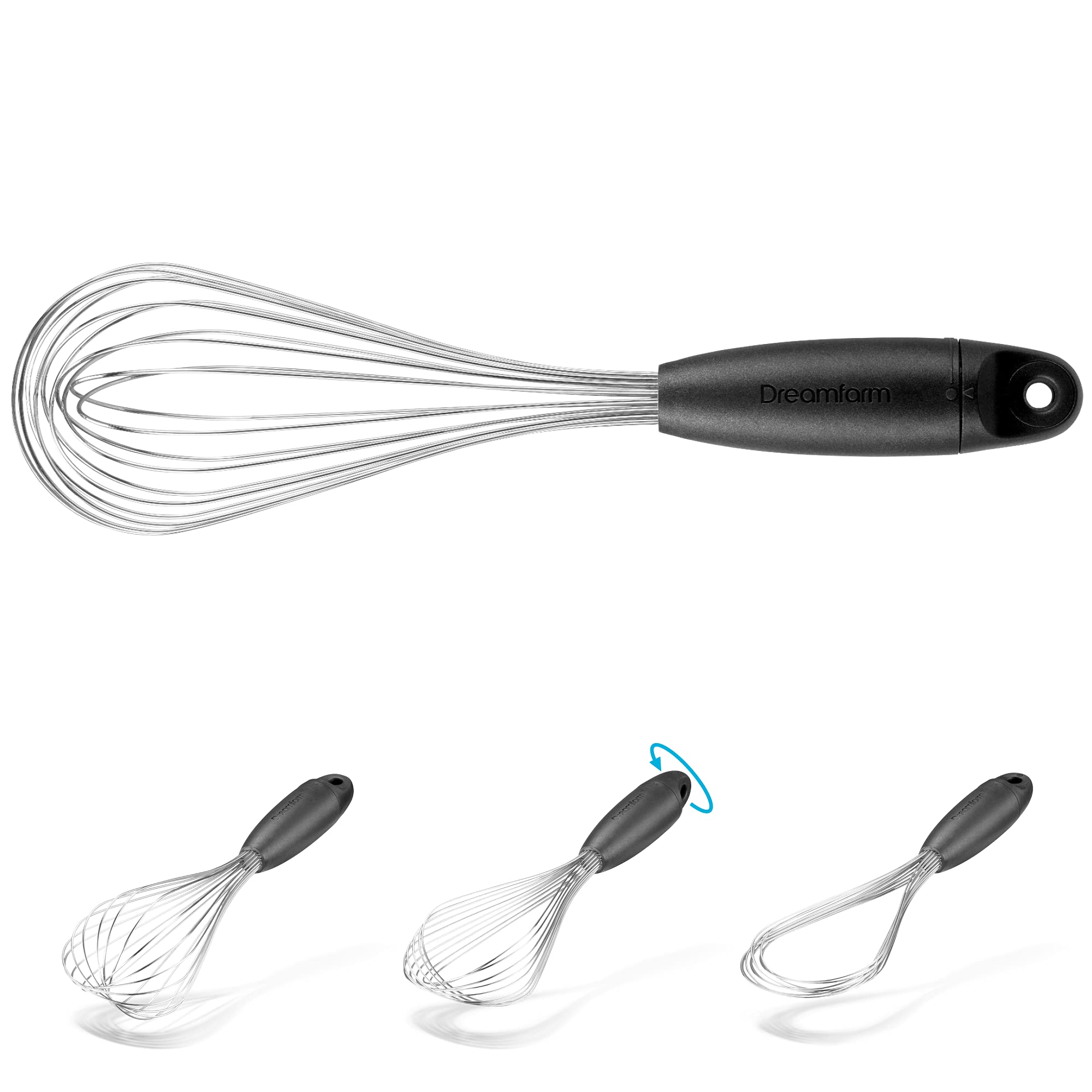 Dreamfarm Flisk Balloon Whisk Black ergonomic handle provides comfortable grip.