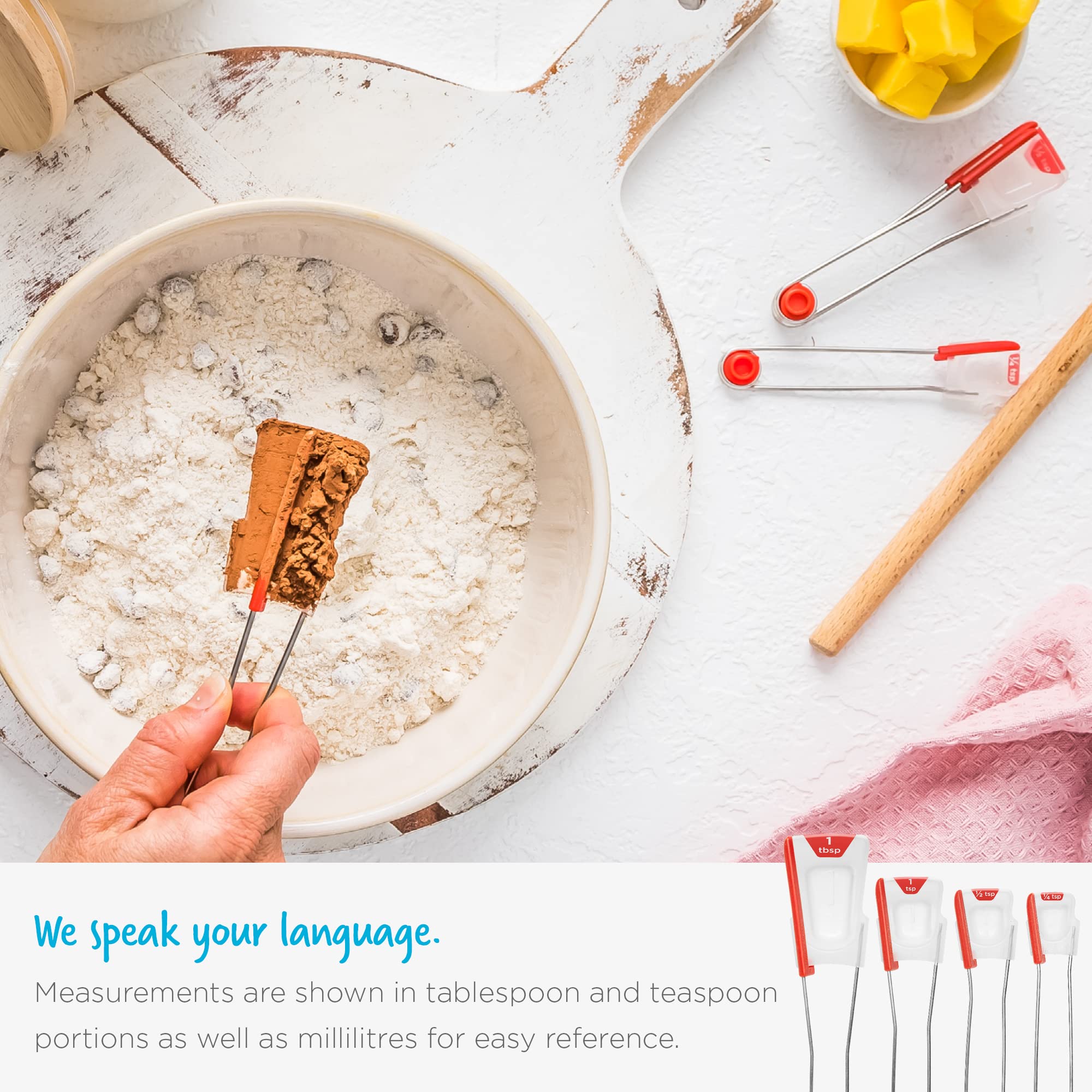 Dreamfarm Levoons red fire-truck design adds playful color to the kitchen.