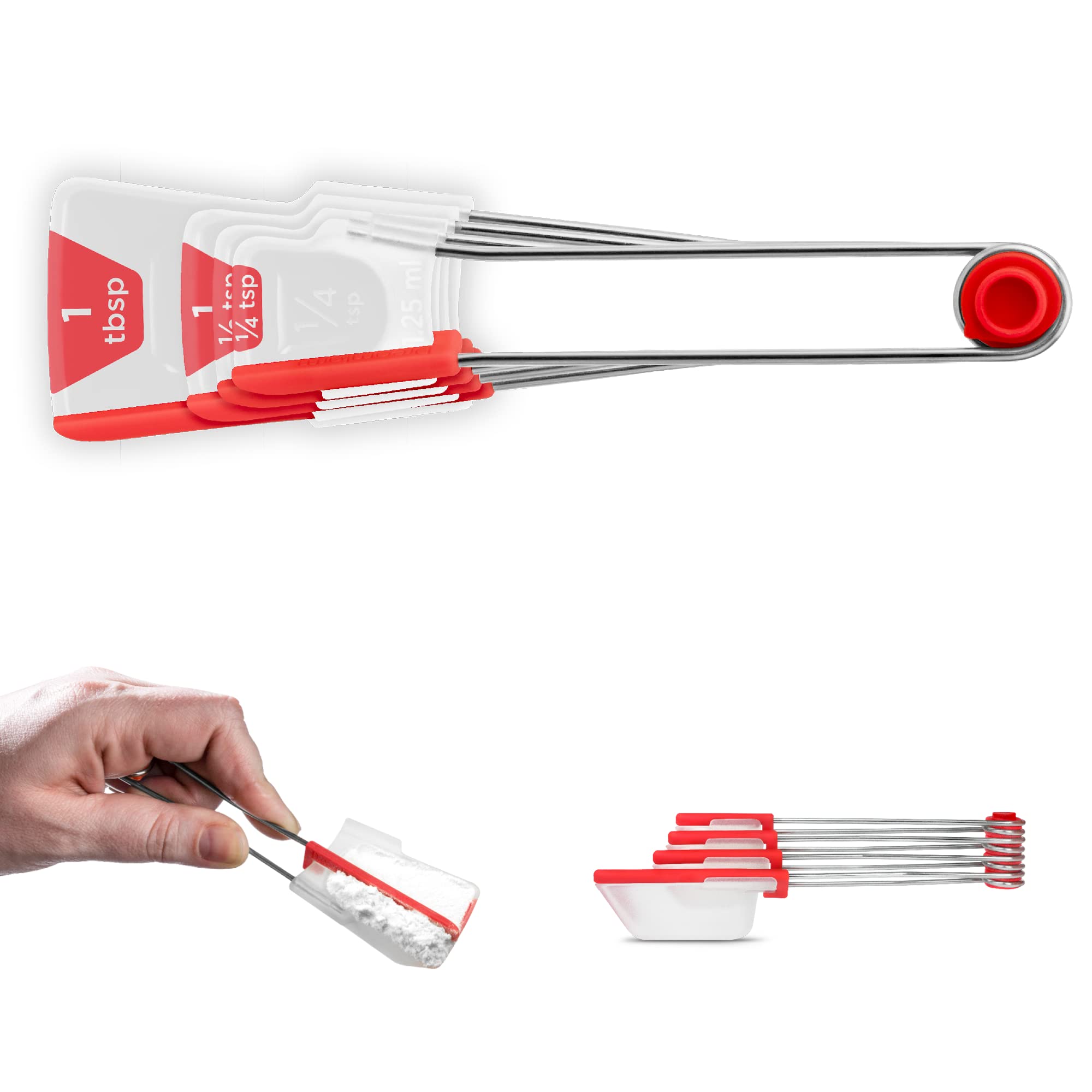Dreamfarm Levoons self-levelling spoons, assembled, for precise measurements at a glance.