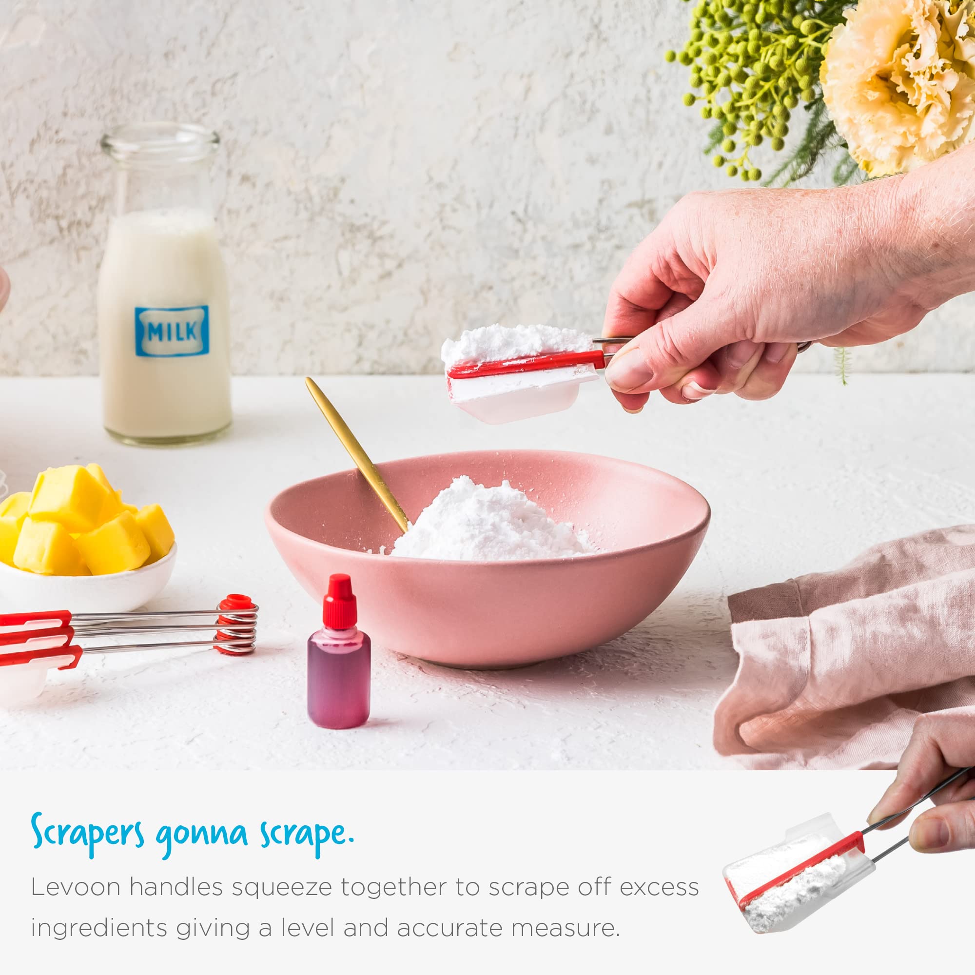 Dreamfarm Levoons teaspoon-tablespoon-milliliter marks give flexible recipe conversions.