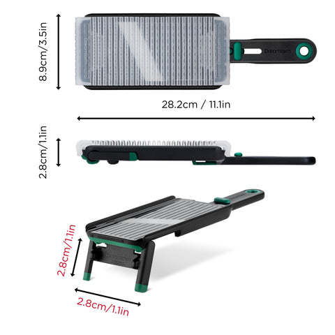 Dreamfarm Nocutu side view highlights ergonomic handling for safe slicing.