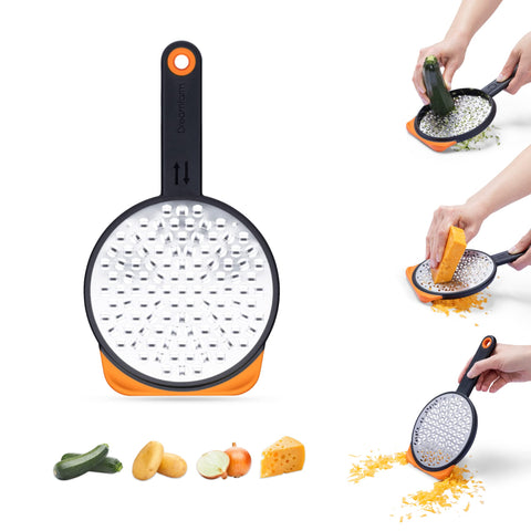 Dreamfarm Ograte top straight-line blades provide efficient cheese and vegetable grating.